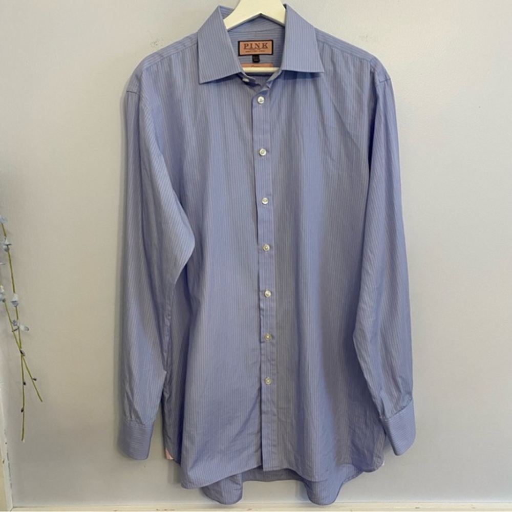 Pink Thomas‎ Pink Men’s dress shirt size 16 1/2 36 1/2 pin stripe pink blue prep